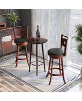 Set of 2 Bar Stools 360° Swivel Dining Chairs Solid Rubber Wood Leather Padded