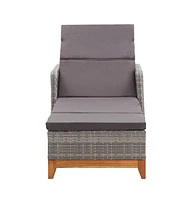 vidaXL Sun Lounger Poly Rattan and Solid Acacia Wood Gray