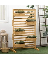Wooden Plant Trellis Stand with 5 Hanging Planter Boxes, Freestanding Outdoor Plant Stand for Patio, Garden, Balcony, Porch