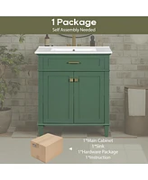 Simplie Fun 30-inch bathroom vanity with ceramic basin, soft close door and adjustable shelves