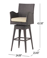 Modern Outdoor Multi-Brown Wicker Swivel Barstool With Tapered Legs, 1-Piece