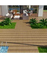 Patio Floor Tiles Pack of 11 Wpc Wood-Plastic Composite Patio Deck Tiles Diy Interlocking Decking Tiles, Quick Deck Floor Tile, Court Tile, Water Resi