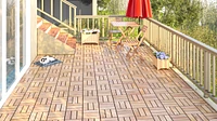 Pcs Interlocking Deck Tiles Striped Pattern, 12" x 12" Square Yellow Acacia Hardwood Outdoor Flooring for Patio, Bancony, Pool Side
