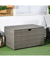 Simplie Fun 113 Gallon Deck Box, Rattan Outdoor Storage Box, Waterproof Storage Container for Indoor, Patio Furniture Cushions, Pool Toys, Garden Tool