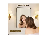 gaomon Black Metal Framed Bathroom Mirror for Wall, 24X32 Inch Rounded Rectangle Mirror, Matte Black Bathroom Vanity Mirror, Environmentally Friendly