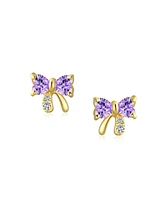 Bling Jewelry 14K Yellow Gold Small Bow Stud Earrings Cubic Zirconia