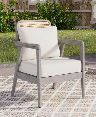 Outdoor Acacia Wood Patio Club Chair, Patio Furniture, Waterproof Thick Cushion Deep Seating for Porch, Garden, Backyard, Balcony, Weight Capacity 400