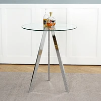 Streamdale Furniture Modern Kitchen Glass dining table Round Tempered Glass Bar Table top, Clear Bar Table Metal Legs, electroplated legs (set of 1)