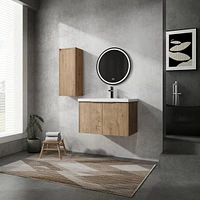 30" Wall-Mounted Bathroom Vanity With Sink and Side Cabinet, Soft Close Doors