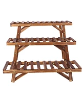 Unho 3pcs Plant Rack Stand Ladder Garden Corner Flower Pots Holder Wood Display Shelf