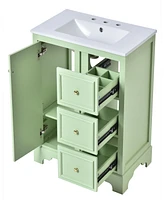 30-Inch bathroom vanity cabinet with ceramic basin, 3 drawers and adjustable shelves