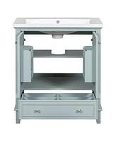 30" Black Bathroom Vanity Combo: Sink, Cabinet, Doors, Drawer