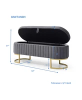 Simplie Fun Storage Bench Bedroom Bench, Velvet Oval Upholstered End of Bed Bench with Golden Metal Legs,50" Modern Storage Ottoman Bench for Bedroom,