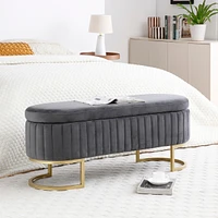 Streamdale Furniture Storage Bench Bedroom Bench, Velvet Oval Upholstered End of Bed Bench with Golden Metal Legs,50" Modern Storage Ottoman Bench for