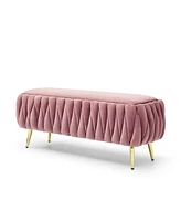 Streamdale Furniture Oval Storage Bench with Gold Legs, Velvet Fabric Upholstered Ottoman Storage Benches for Bedroom End of Bed, Sherpa Fabric Bench