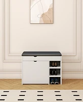 31.49 inches white shoe stool, soft cushion, soft and comfortable cushion, can be placed in the door, bedroom and other scenes