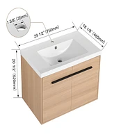 Oak 30 Inch Bathroom Vanity with resin Countertop Sink, 2 Doors Bathroom Cabinet Set