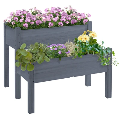 Simplie Fun 34"x34"x28" Raised Garden Bed, 2-Tier Elevated Wood Planter Box for Backyard, Patio to Grow Vegetables, Herbs, and Flowers, Gray