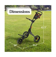 SereneLife Foldable 3-Wheel Golf Push Cart with Scorecard and Cup Holder