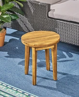 Simplie Fun Outdoor 16" Acacia Wood Side Table, Teak Finish