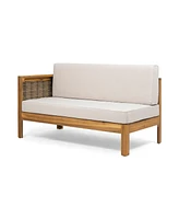 Linwood 3-Piece Wood And Pe Rattan Coversation Sectional Seating Set, Beige