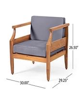 Simplie Fun Aston Acacia Wood Outdoor Club Chairs With Cushions - Teak + Dark Gray