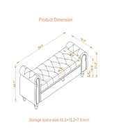 64.5" Bed Bench for Bed Room Nails Tufted Chaise of Lounge with Storage Velvet Upholstery Navy Blue