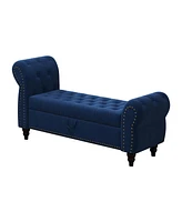 Streamdale Furniture 64.5" Bed Bench for Bed Room Nails Tufted Chaise of Lounge with Storage Velvet Upholstery Navy Blue