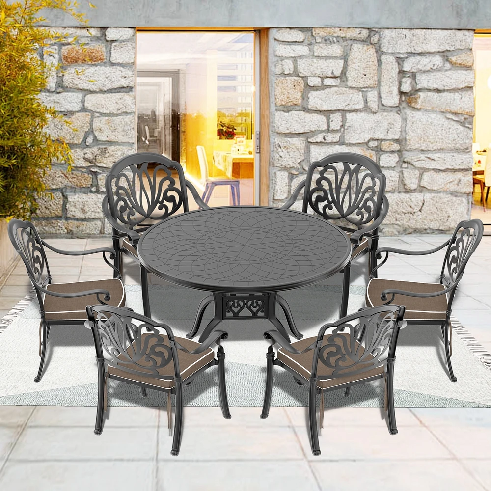 Streamdale Furniture (Cushions In Random Colors)7-Piece Set Of Cast Aluminum Patio Furniture With Cushions