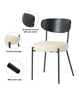 Modern grey simple pu dining chair upholstered chair Family bedroom stool back dressing, black round table set, Bentwood covered with ash veneer Chair