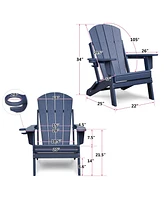 Folding Outdoor Adirondack Chair for Relaxing, Hdpe All-weather Fire Pit Chair, Patio Lawn Chair for Outside Deck Garden Backyardf Balcony, Navy Blue