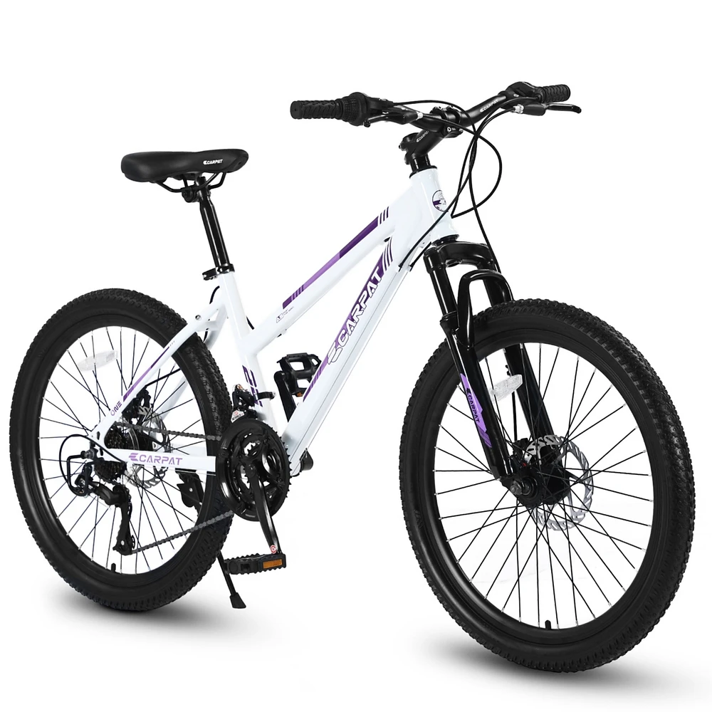 Streamdale Furniture 24 inch Mountain Bike for Teenagers Girls Women, Shimano 21 Speeds with Dual Disc Brakes and 100mm Front Suspension, White/Pink