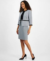 Kasper Womens Open Front Piped Trim Tweed Jacket Sleeveless Sheath Dress