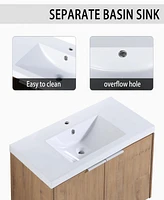36" Wall-Mounted Bathroom Vanity With Sink and Side Cabinet, Soft Close Doors