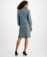 Kasper Womens Open Front Piped Trim Tweed Jacket Pleated Slim Fit Pencil Skirt