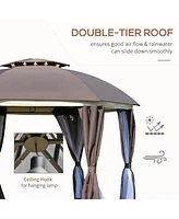 Streamdale Furniture 12' x 12' Round Outdoor Gazebo, Patio Dome Gazebo Canopy Shelter with Double Roof, Netting Sidewalls and Curtains, Zippered Doors