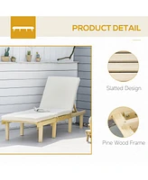 Chaise Lounge Chair for Outdoor, Patio Recliner with 4-Position Adjustable Backrest and Cushion for Deck, Beach, Lawn and Sunbathing, Natural
