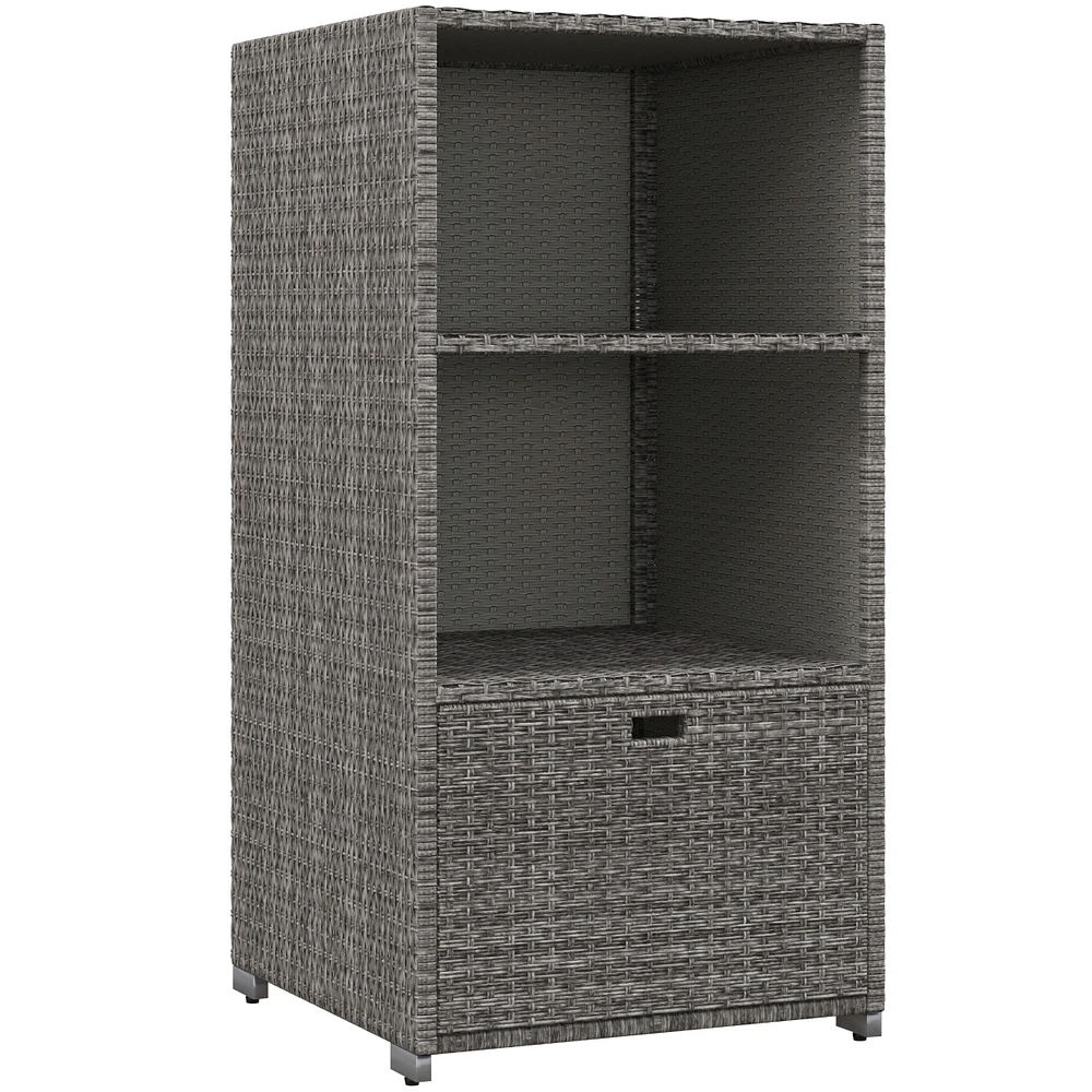 Valet Pool Towel Rack, Waterproof Pe Plastic Rattan Wicker Storage Organizer, Indoor Outdoor Spa, and Hot Tub Accessory Storage, 2 Shelves, 1 Basket D