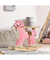 Simplie Fun Rocking Horse Plush Animal on Wooden Rockers, Baby Rocking Chair with Sounds, Moving Mouth, Wagging Tail, Pink