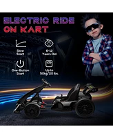 Simplie Fun 24V 7.5 Mph Electric Go Kart with Adjustable Seat, Drifting Car Battery Powered Ride on Toy Outdoor with Slow Start, Button Start, Music,