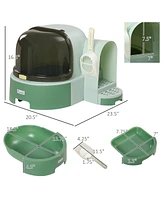 Streamdale Furniture Cat Litter Box with Lid, Covered Litter Box, Easy to Clean & Open Including Openable Front Cover, Litter Scoop, Green