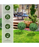 1.3' (15.7") Artificial Boxwood Topiary Trees with Ground Stake, Uv Resistant Set of 2 Ball Shaped Trees, Indoor Outdoor Fake Plants for Home Off