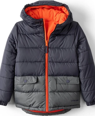 Lands' End Boys Reversible Fleece Puffer Hooded Jacket