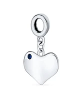 Bling Jewelry Crystal Accent Dangle Heart Shape Charm Bead .925 Sterling Silver