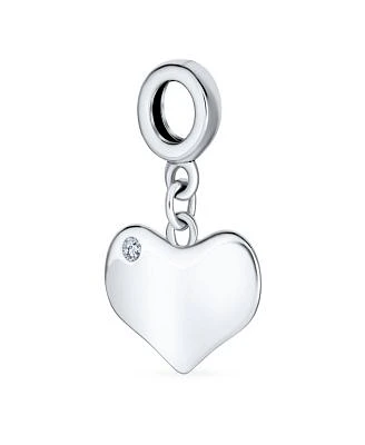 Bling Jewelry Crystal Accent Dangle Heart Shape Charm Bead .925 Sterling Silver