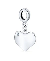 Bling Jewelry Crystal Accent Dangle Heart Shape Charm Bead .925 Sterling Silver