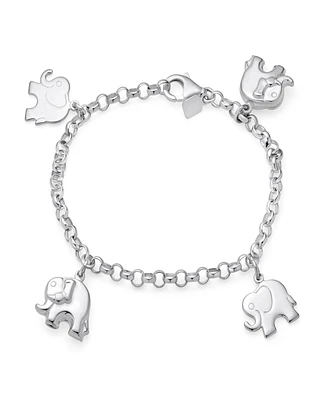 Bling Jewelry Charm Dangling Good Luck Elephant Bracelet Rolo Chain Sterling Silver