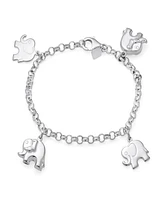 Bling Jewelry Charm Dangling Good Luck Elephant Bracelet Rolo Chain Sterling Silver