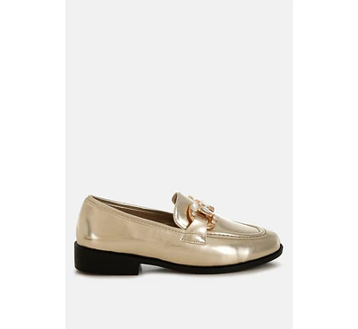 Rag & Co Dendron Diamante Horsebit Metallic Loafers