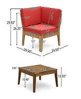 Streamdale Furniture Acacia Wood Corner And Coffee Table Set: Classic Homey Style With Water-Resistant Cushions